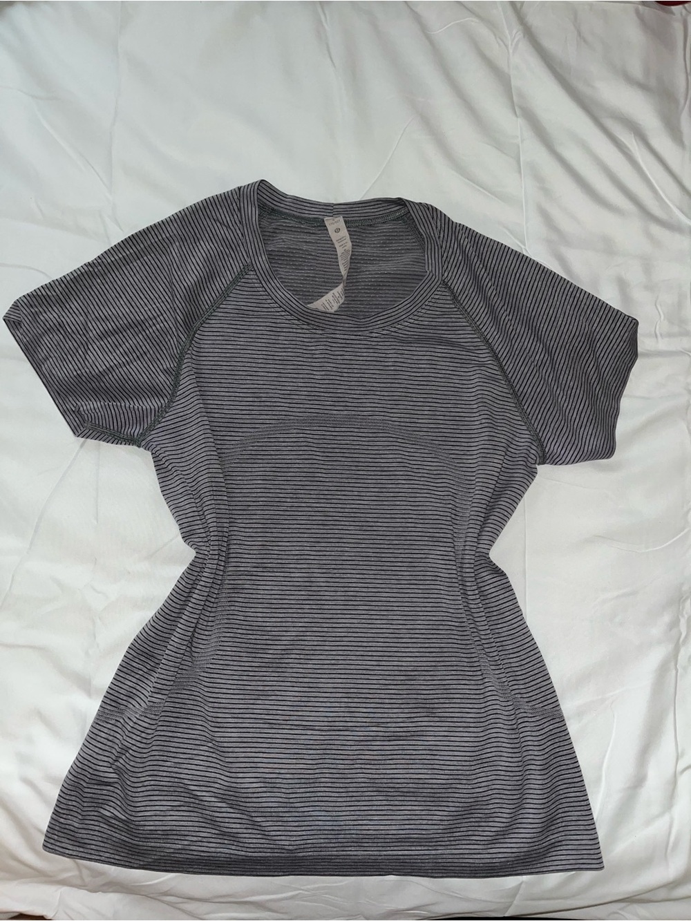 lululemon athletica Gray & Black Striped Short Sleeve Tee